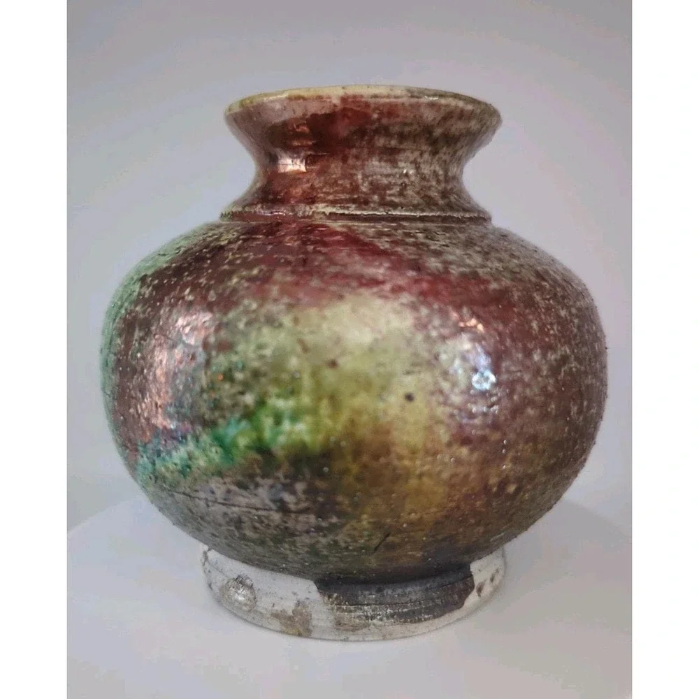 Steve Elgeson Studio Pottery Vase Signed 2004 Green Brown Glaze Hand Thrown Art